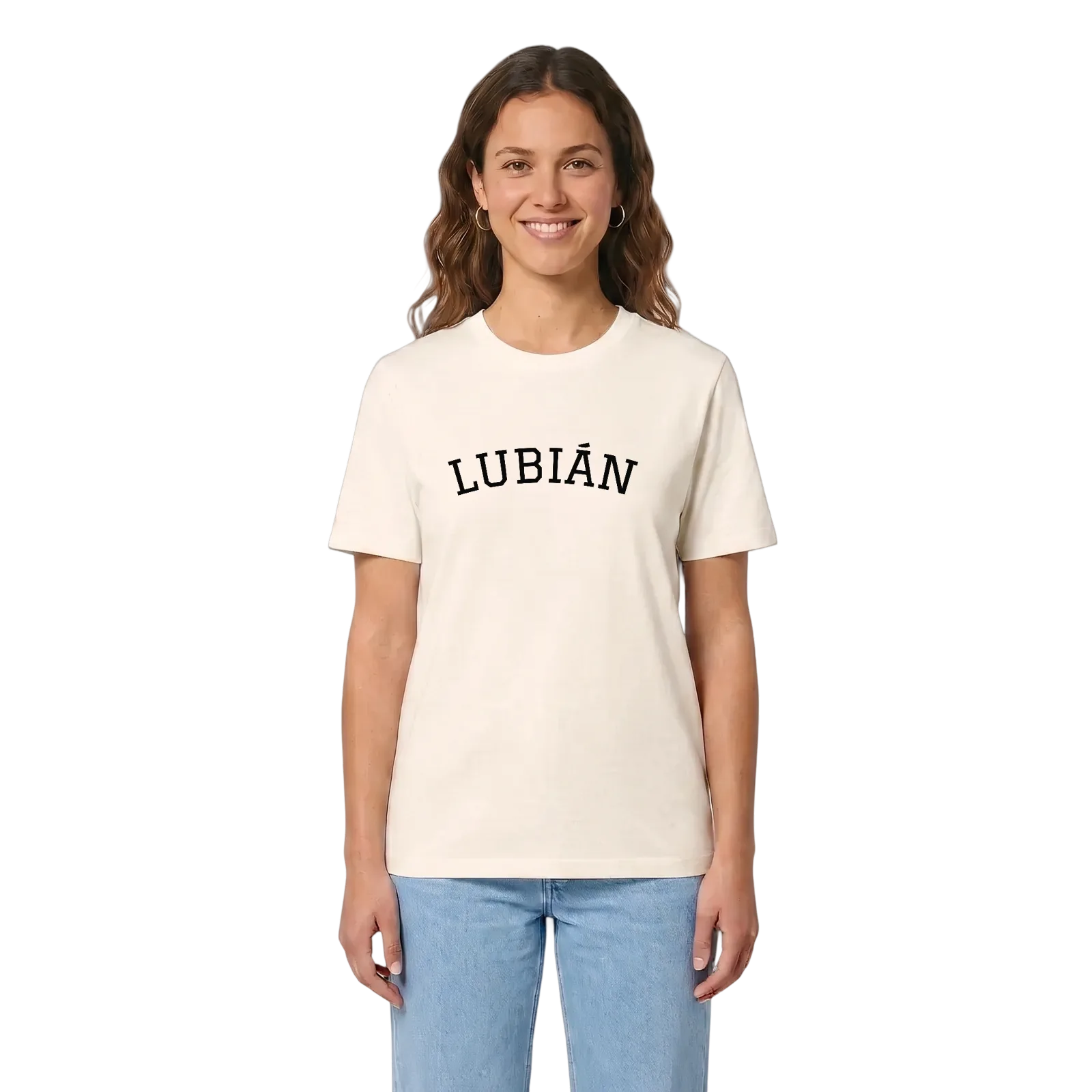 Lubián böjd t-shirt – Vintage White, i miljö