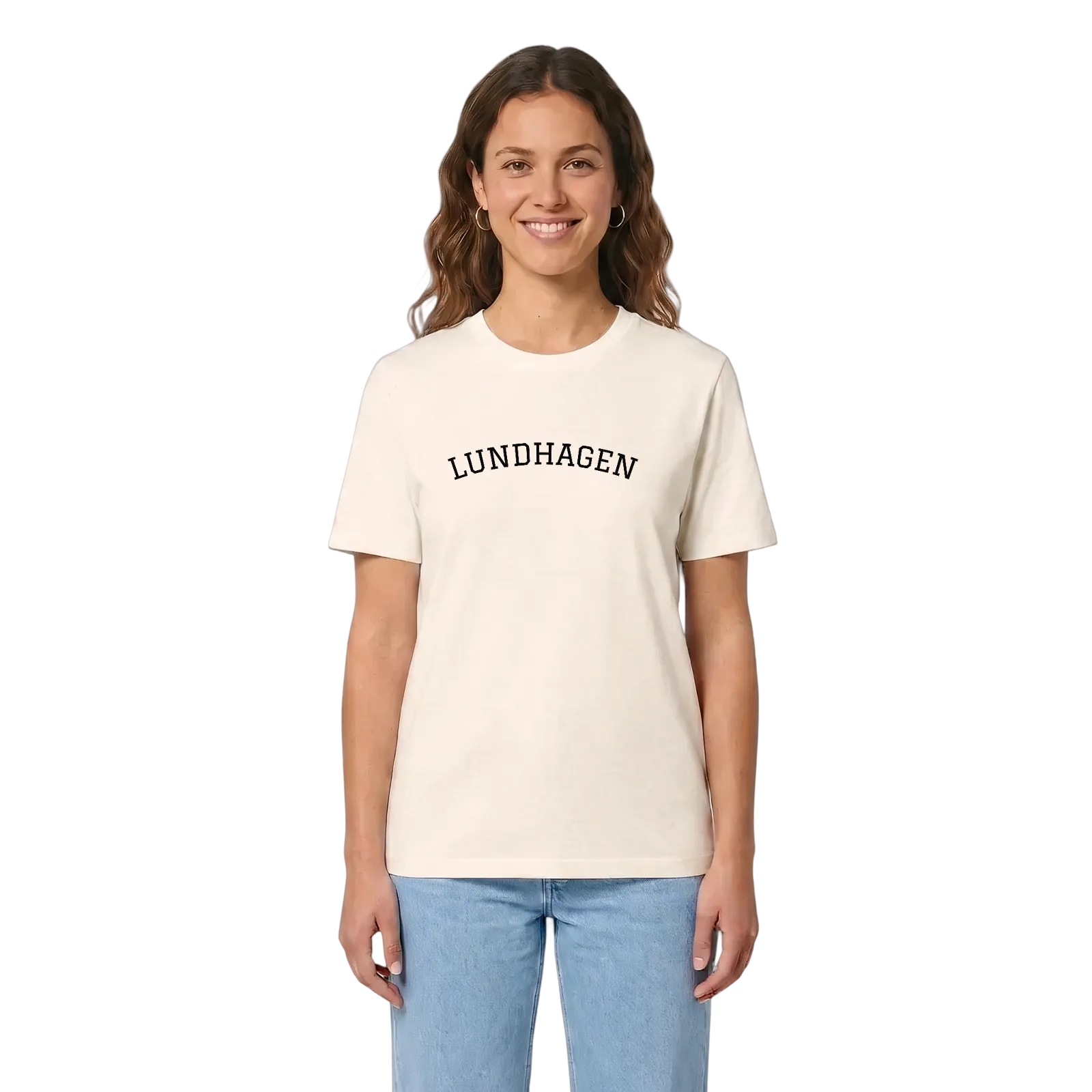 Lundhagen böjd t-shirt – Vintage White, i miljö