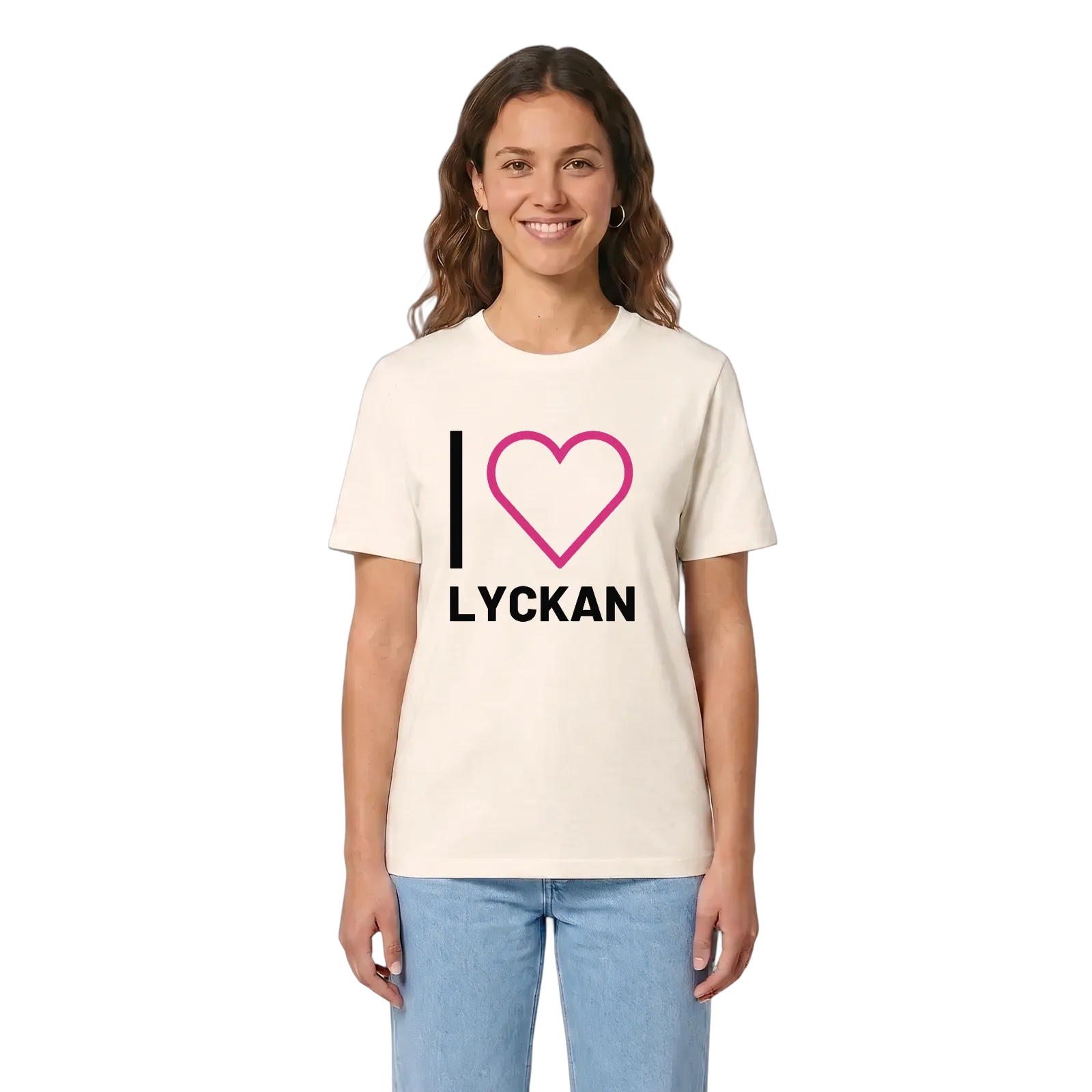 Jag älskar Lyckan t-shirt stort tryck – Vintage White, i miljö