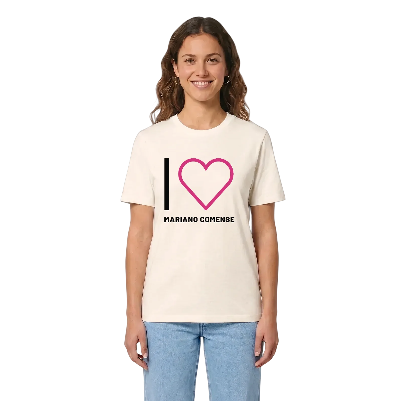 Jag älskar Mariano Comense t-shirt stort tryck – Vintage White, i miljö