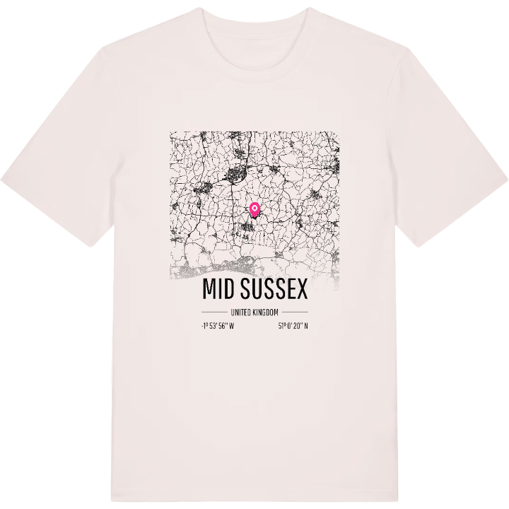Mid Sussex karta t-shirt – t-shirt från PinShirt