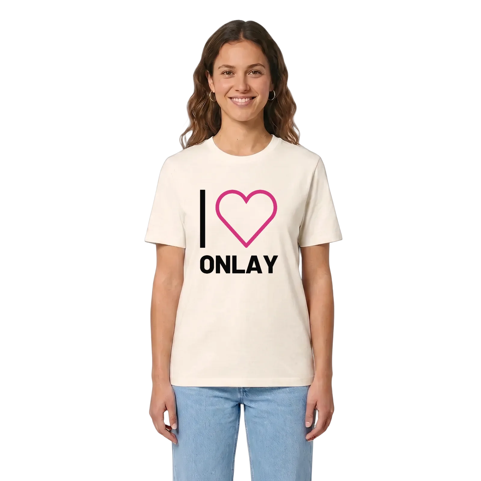 Jag älskar Onlay t-shirt stort tryck – Vintage White, i miljö