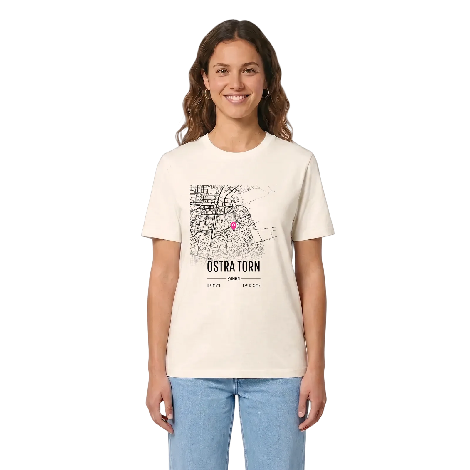 Östra Torn karta t-shirt – Vintage White, i miljö