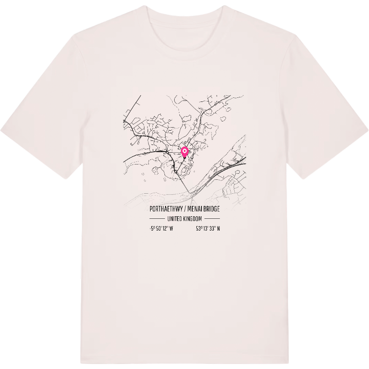 Porthaethwy / Menai Bridge karta t-shirt – t-shirt från PinShirt