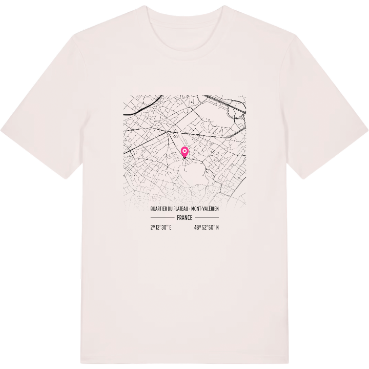 Quartier du Plateau - Mont-Valérien karta t-shirt – t-shirt från PinShirt