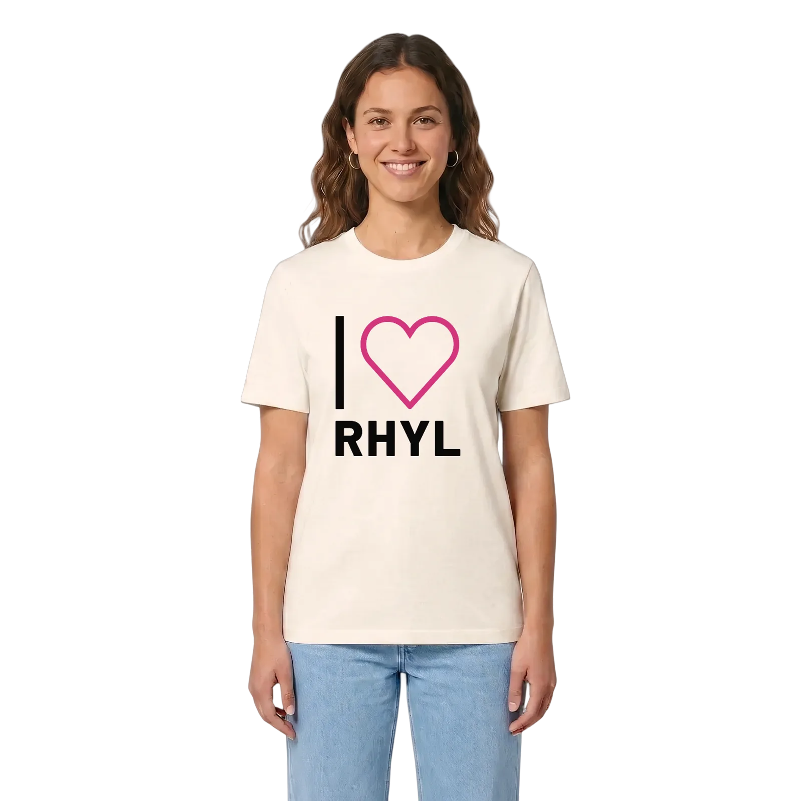 Jag älskar Rhyl t-shirt stort tryck – Vintage White, i miljö