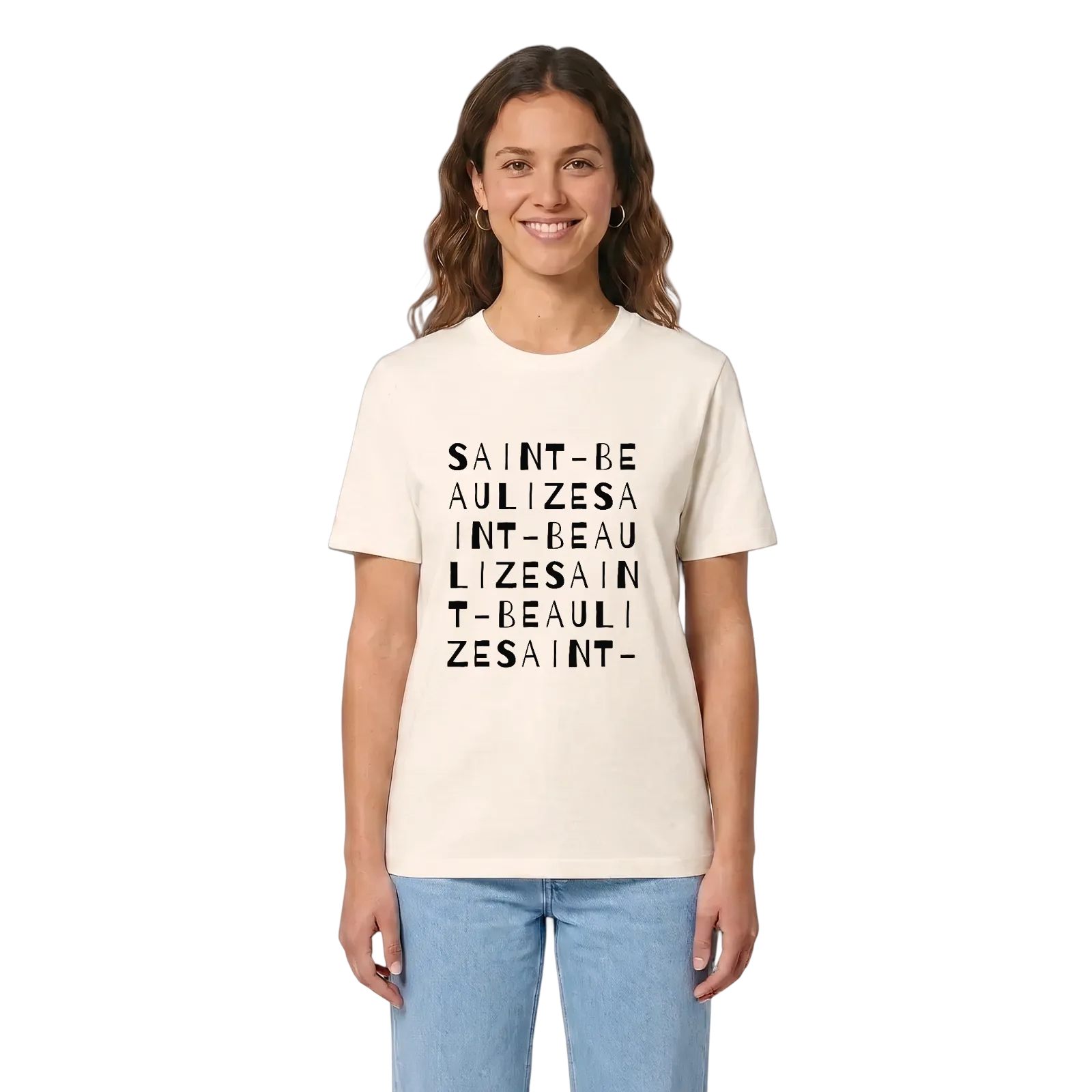 Saint-Beaulize ordlek t-shirt – Vintage White, i miljö