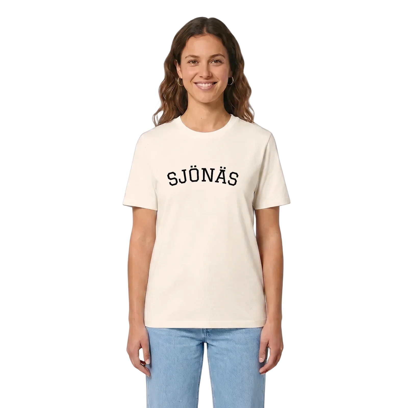 Sjönäs böjd t-shirt – Vintage White, i miljö