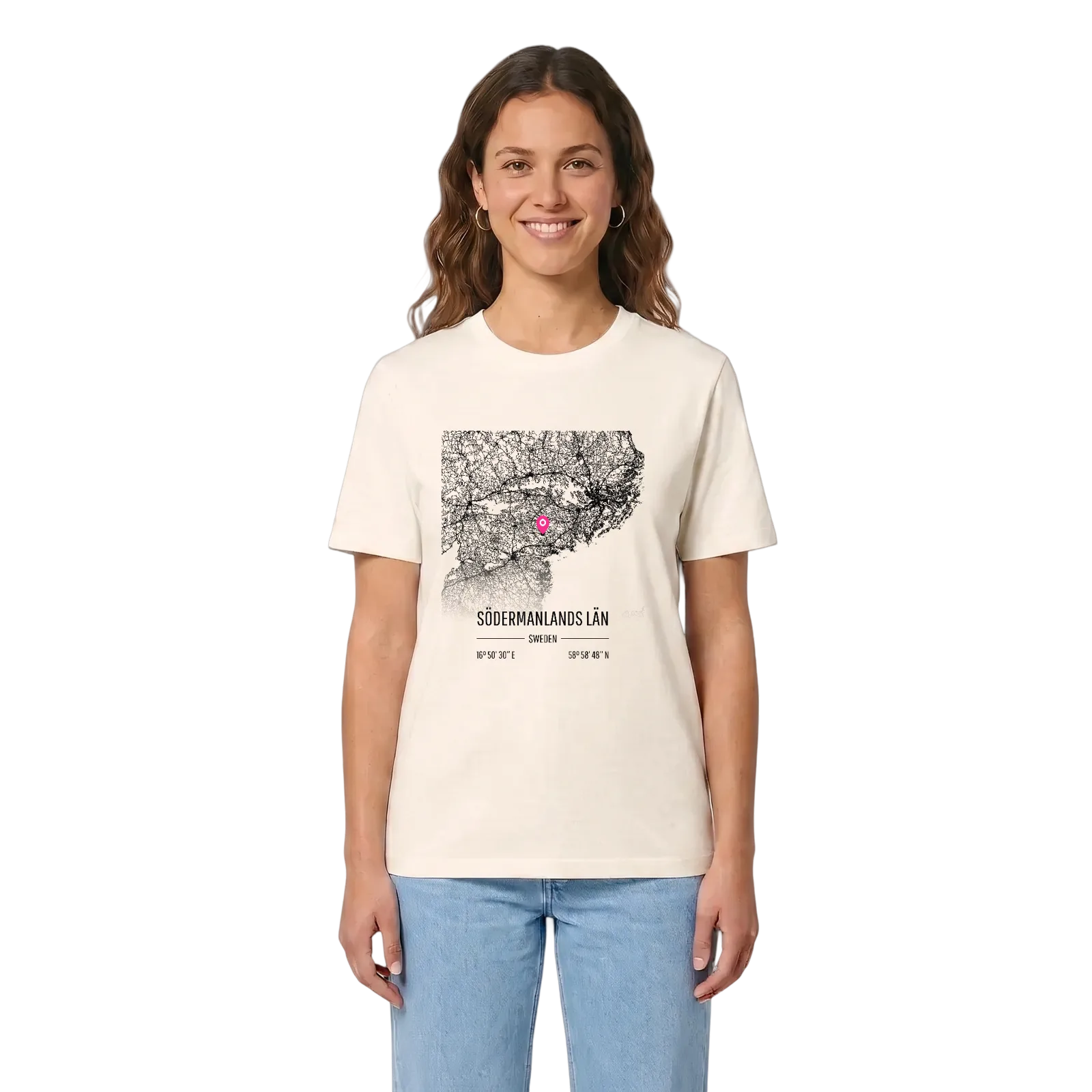 Södermanlands län karta t-shirt – Vintage White, i miljö