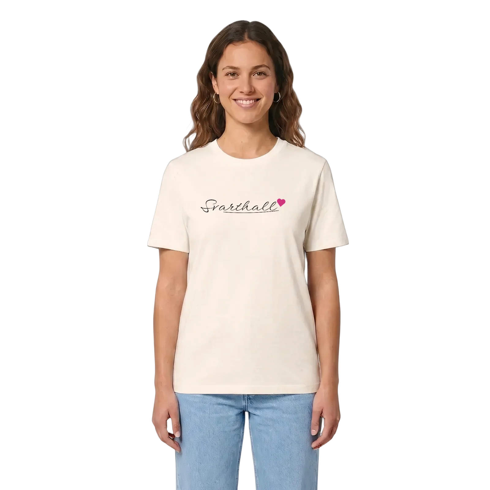 Svarthall hjärta t-shirt – Vintage White, i miljö
