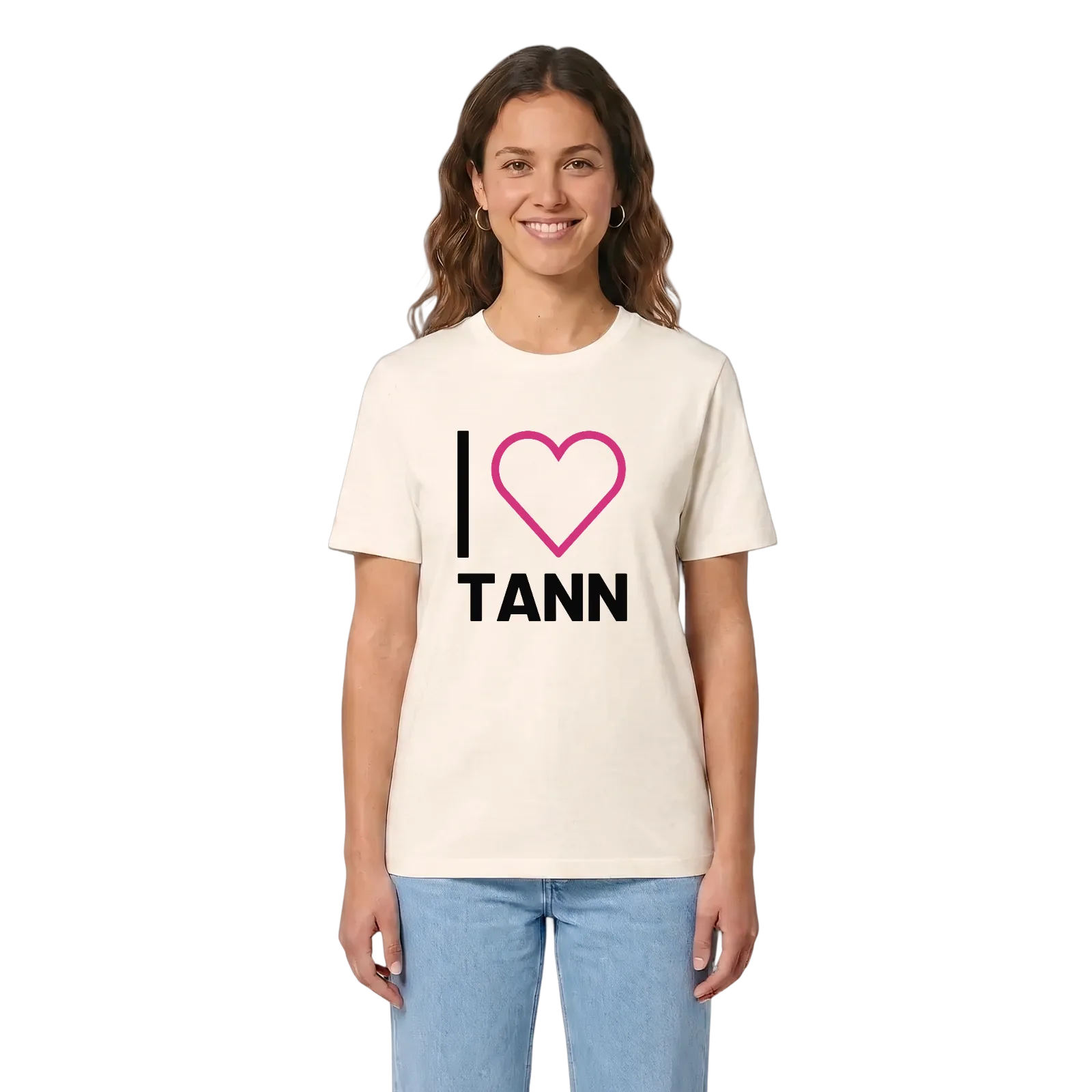 Jag älskar Tann t-shirt stort tryck – Vintage White, i miljö