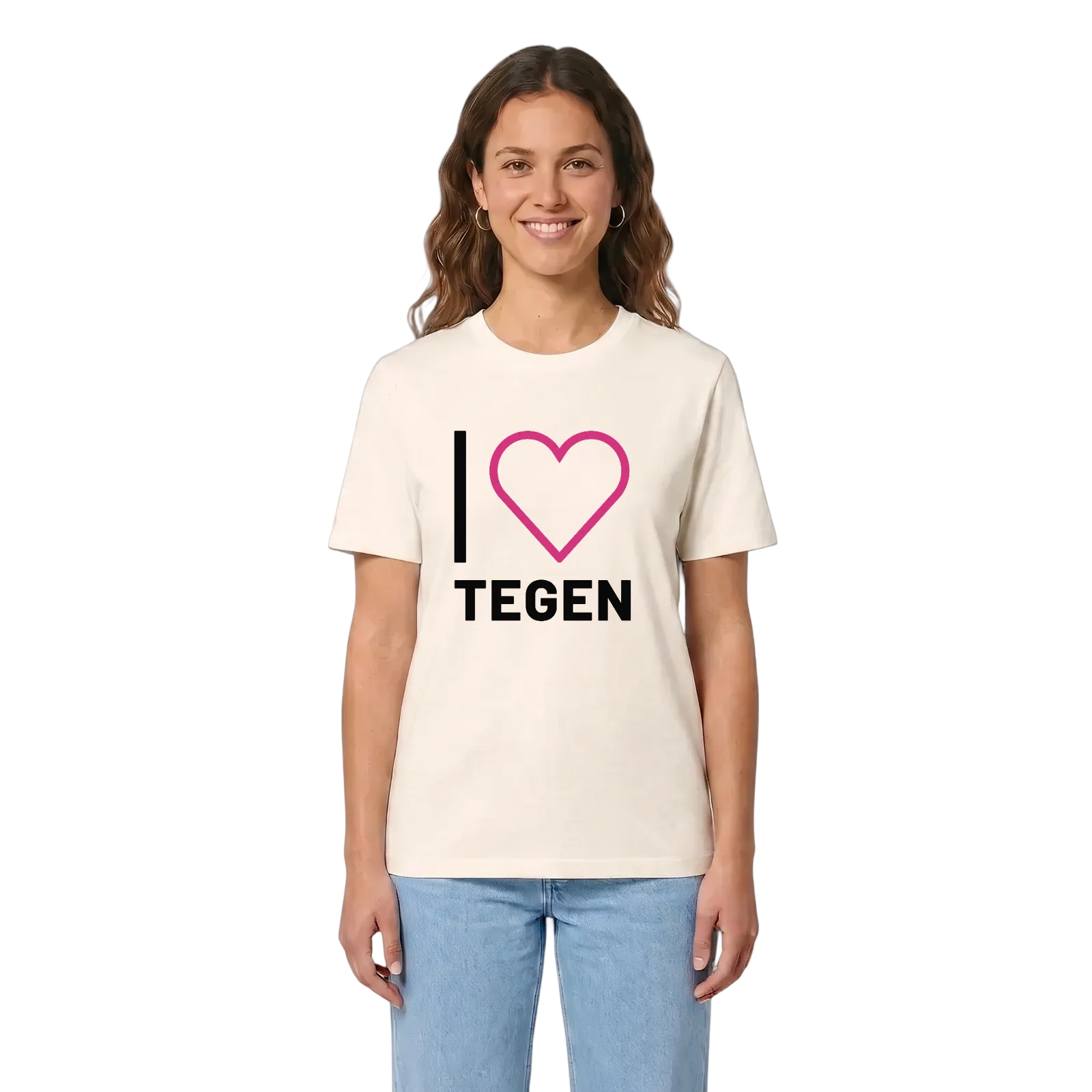 Jag älskar Tegen t-shirt stort tryck – Vintage White, i miljö
