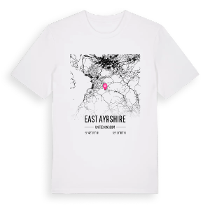 East Ayrshire karta t-shirt – ekologisk bomull t-shirt från Pinshirt