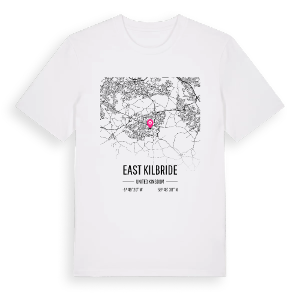 East Kilbride karta t-shirt – ekologisk bomull t-shirt från Pinshirt