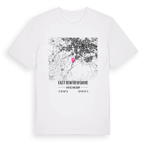 East Renfrewshire karta t-shirt – ekologisk bomull t-shirt från Pinshirt