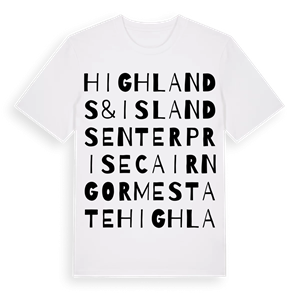 HIGHLANDS & ISLANDS ENTERPRISE CAIRNGORM ESTATE ordlek t-shirt – ekologisk bomull t-shirt från Pinshirt