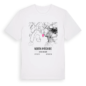 North Ayrshire karta t-shirt – ekologisk bomull t-shirt från Pinshirt