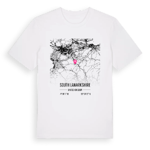 South Lanarkshire karta t-shirt – ekologisk bomull t-shirt från Pinshirt