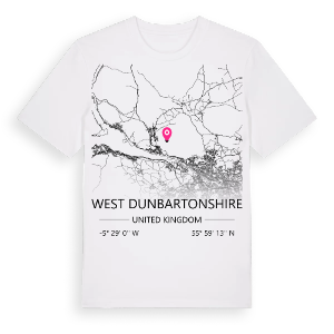 West Dunbartonshire karta t-shirt – ekologisk bomull t-shirt från Pinshirt