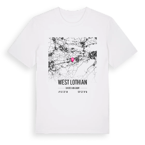 West Lothian karta t-shirt – ekologisk bomull t-shirt från Pinshirt