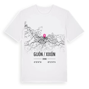 Gijón / Xixón karta t-shirt – ekologisk bomull t-shirt från Pinshirt