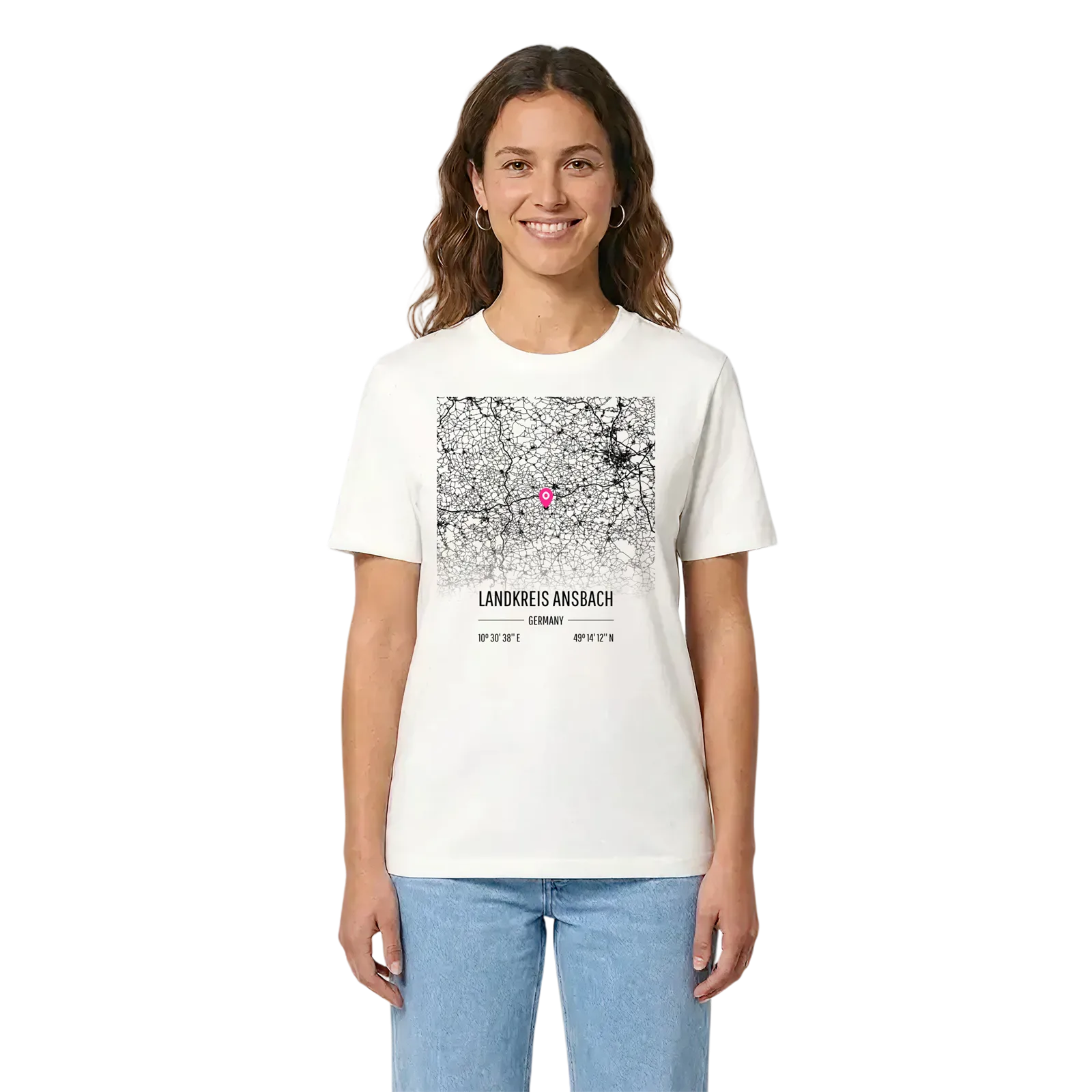 Landkreis Ansbach karta t-shirt – White, i miljö