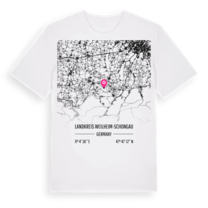 Landkreis Weilheim-Schongau karta t-shirt – ekologisk bomull t-shirt från Pinshirt