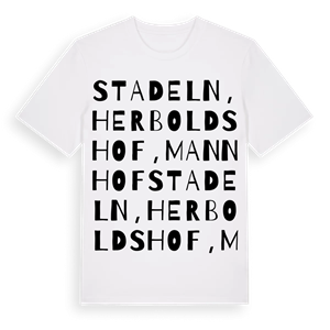 Stadeln, Herboldshof, Mannhof ordlek t-shirt – ekologisk bomull t-shirt från Pinshirt