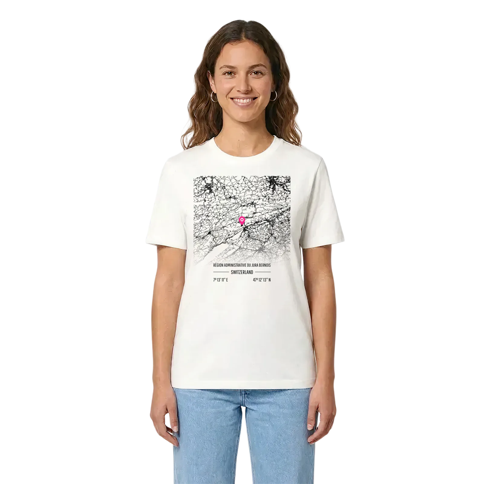 Région administrative du Jura bernois karta t-shirt – White, i miljö