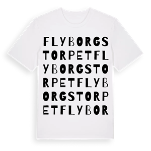 Flyborgstorpet ordlek t-shirt – ekologisk bomull t-shirt från Pinshirt
