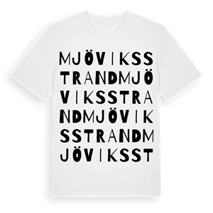 Mjöviksstrand ordlek t-shirt – ekologisk bomull t-shirt från Pinshirt