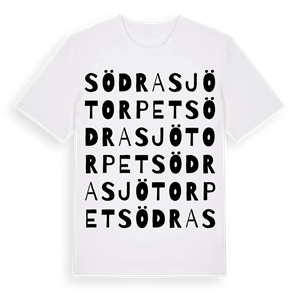Södra Sjötorpet ordlek t-shirt – ekologisk bomull t-shirt från Pinshirt