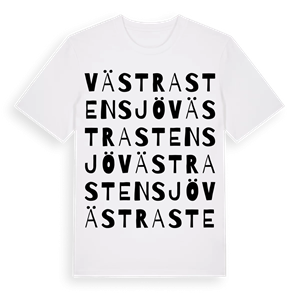 Västra Stensjö ordlek t-shirt – ekologisk bomull t-shirt från Pinshirt