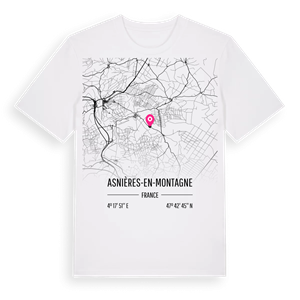 Asnières-en-Montagne karta t-shirt – ekologisk bomull t-shirt från Pinshirt