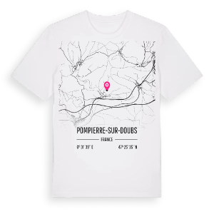 Pompierre-sur-Doubs karta t-shirt – ekologisk bomull t-shirt från Pinshirt