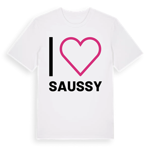 Jag älskar Saussy t-shirt stort tryck – ekologisk bomull t-shirt från Pinshirt