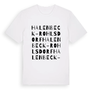 Halenbeck-Rohlsdorf ordlek t-shirt – ekologisk bomull t-shirt från Pinshirt
