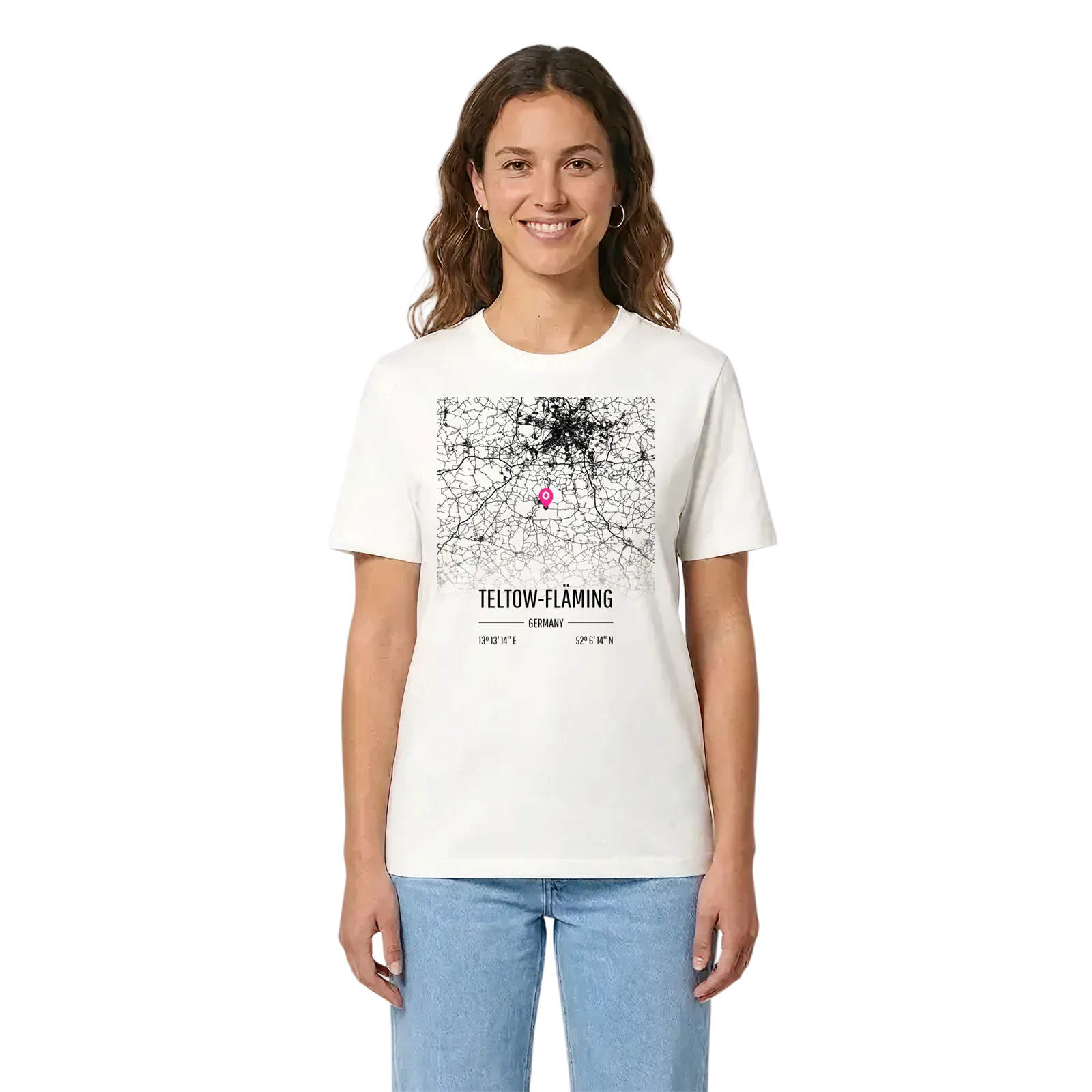 Teltow-Fläming karta t-shirt – White, i miljö