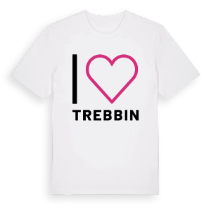 Jag älskar Trebbin t-shirt stort tryck – ekologisk bomull t-shirt från Pinshirt