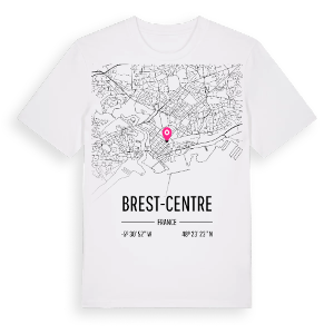 Brest-Centre karta t-shirt – ekologisk bomull t-shirt från Pinshirt