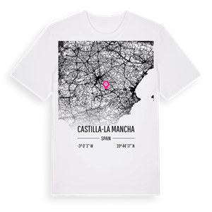 Castilla-La Mancha karta t-shirt – ekologisk bomull t-shirt från Pinshirt