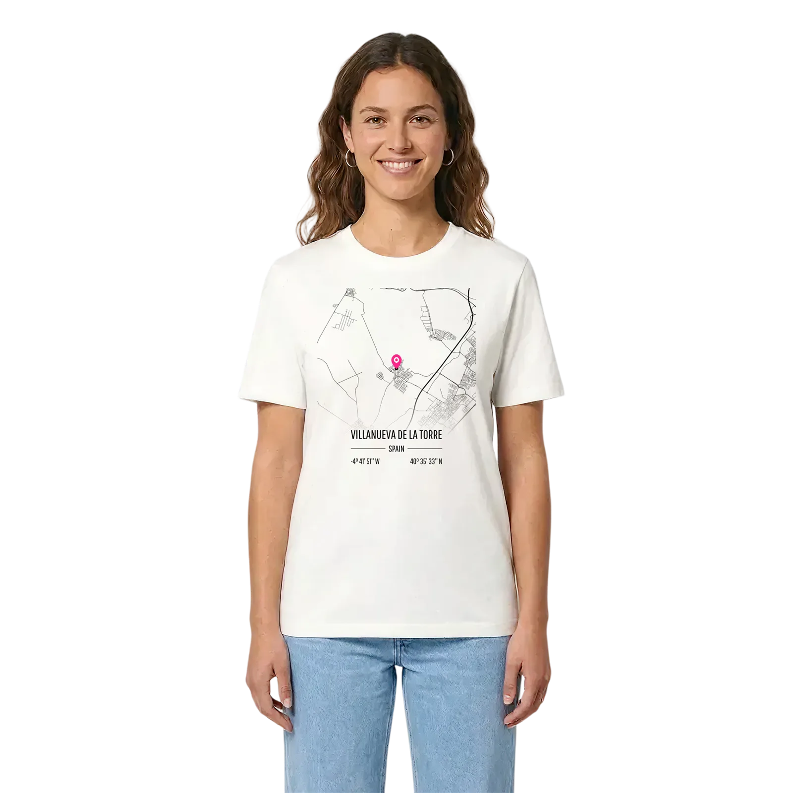 Villanueva de la Torre karta t-shirt – White, i miljö