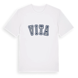 Vita college t-shirt – ekologisk bomull t-shirt från Pinshirt