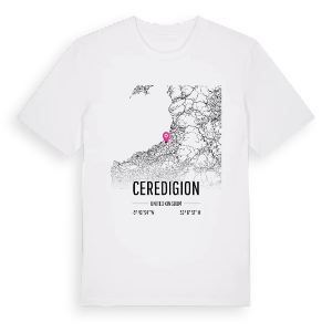 Ceredigion karta t-shirt – ekologisk bomull t-shirt från Pinshirt