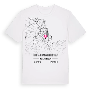 Llanfair Mathafarn Eithaf karta t-shirt – ekologisk bomull t-shirt från Pinshirt
