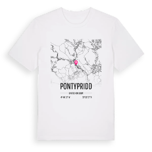 Pontypridd karta t-shirt – ekologisk bomull t-shirt från Pinshirt