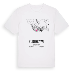 Porthcawl karta t-shirt – ekologisk bomull t-shirt från Pinshirt