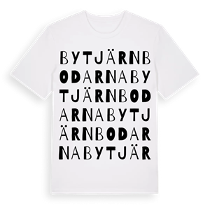 Bytjärnbodarna ordlek t-shirt – ekologisk bomull t-shirt från Pinshirt