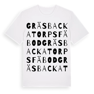 Gräsbackatorps fäbod ordlek t-shirt – ekologisk bomull t-shirt från Pinshirt