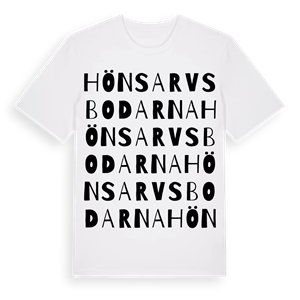 Hönsarvsbodarna ordlek t-shirt – ekologisk bomull t-shirt från Pinshirt